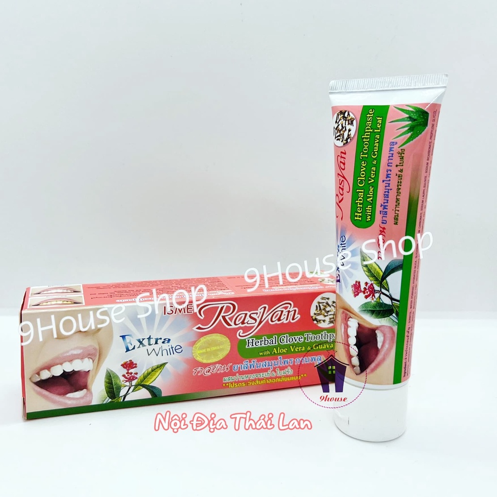 01 Tuýp Kem Trắng Răng Isme Rasyan Herbal Clove Toothpast With Aloe Vera & Guava Leaf Thái Lan 100Gram