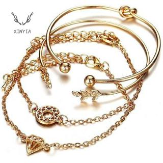 Set 4 Vòng Tay Đính Đá Hình Chiếc Lá Thời Trang Retro Cho Nữ Sy1