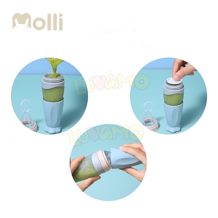 Bình thìa ăn dặm 90ml bón cháo đút bột uống sữa chất liệu silicon an toàn cao cấp Molli DS02