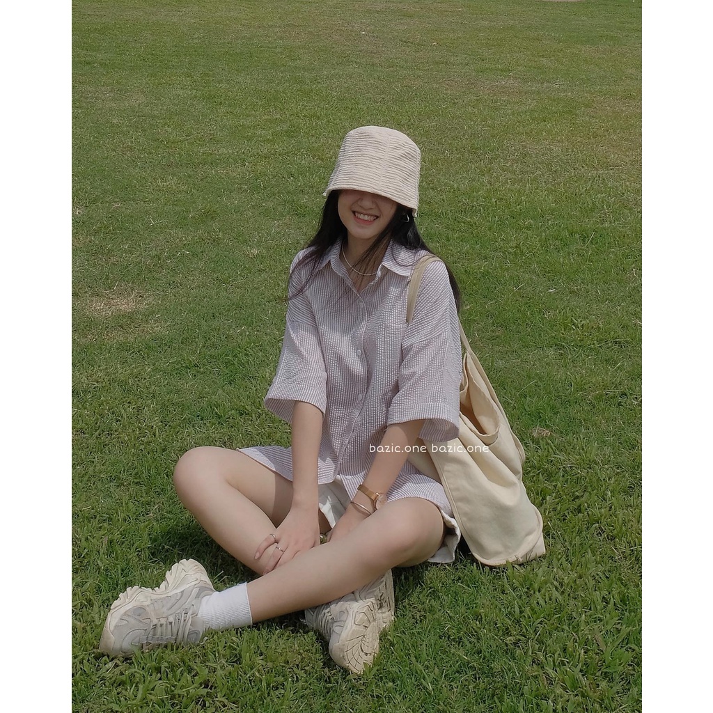 Áo sơ mi tay lỡ chất xốp phong cách Hàn Quốc dành cho nữ | BigBuy360 - bigbuy360.vn