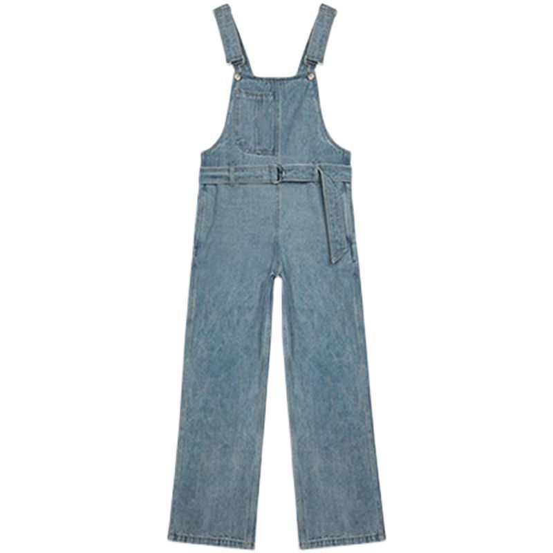 Fried Street Mopping Jeans Suspenders Women's 2021 Spring and Summer New Korean Loose Lace Up Waist Strap Jumpsuit
