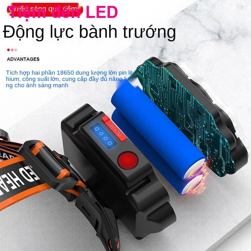 Đèn pha led siêu sáng với ánh mạnh có thể sạc lại pin đeo đầu tầm xa của thợ mỏ câu cá đêm cảm ứng nhà thoát vị