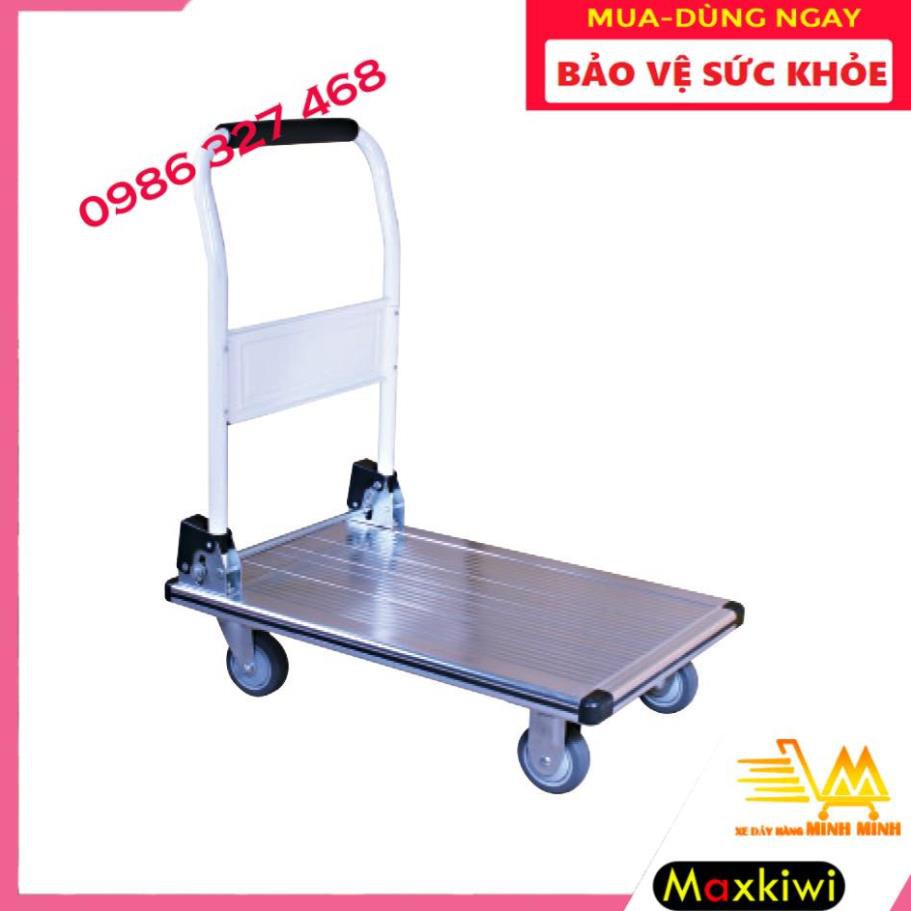 [BH 12th- Hàng Cao Cấp] Xe Đẩy Hàng, Xe Đẩy Inox 4 Bánh Maxkiwi- 200kg Sàn Aluminium Chống Han Gỉ