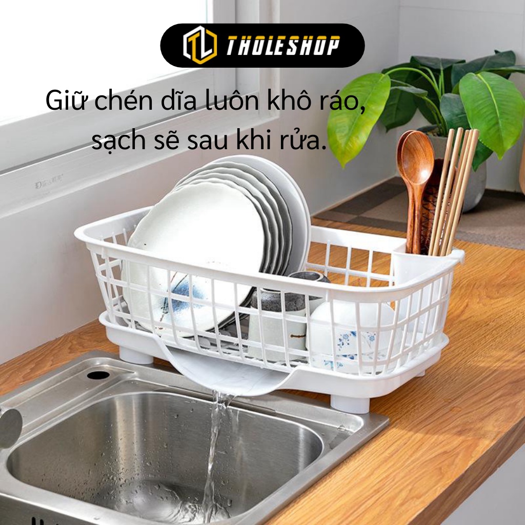 Khay Úp Chén Bát - Kệ Rổ Để Chén Dĩa Có Hũ Đựng Đũa, Muỗng Và Khay Hứng Nước 8397