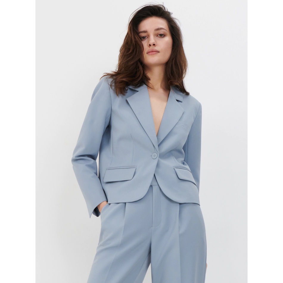 Sinsay Đức - Áo khoác blazer dáng ngắn màu xanh da trời túi đắp có độn vai auth cao cấp chính hãng có sẵn sale 5966J-50X