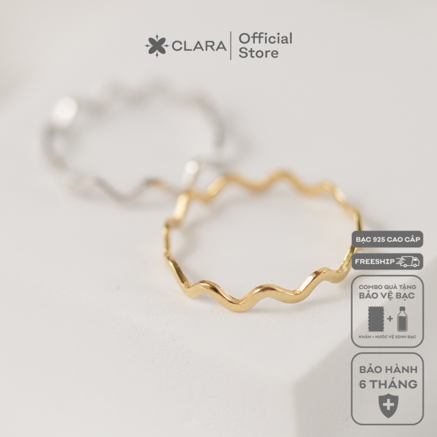 Nhẫn bạc nữ xi vàng 14k lượn sóng cao cấp - Clara Jewelry N00053
