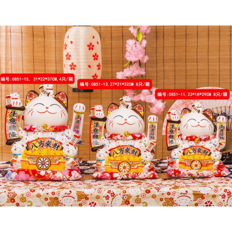 Mèo Thần Tài sứ cao 29cm xài điện hoặc pin