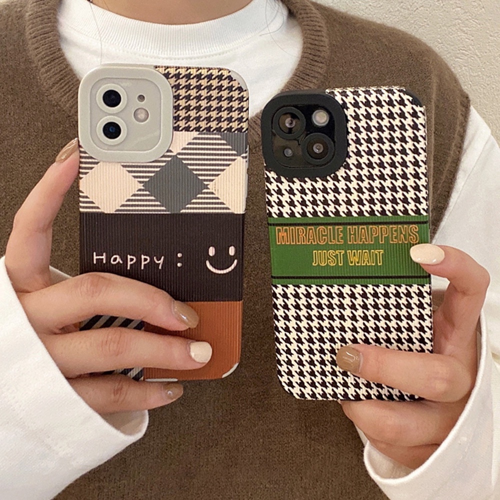 Vintage Houndstooth Knitting Phone Case for IPhone 11 Case 7Plus 8Plus XR 13 12 Pro Max Anti-shatter Soft Faux Leather Back Shell | BigBuy360 - bigbuy360.vn