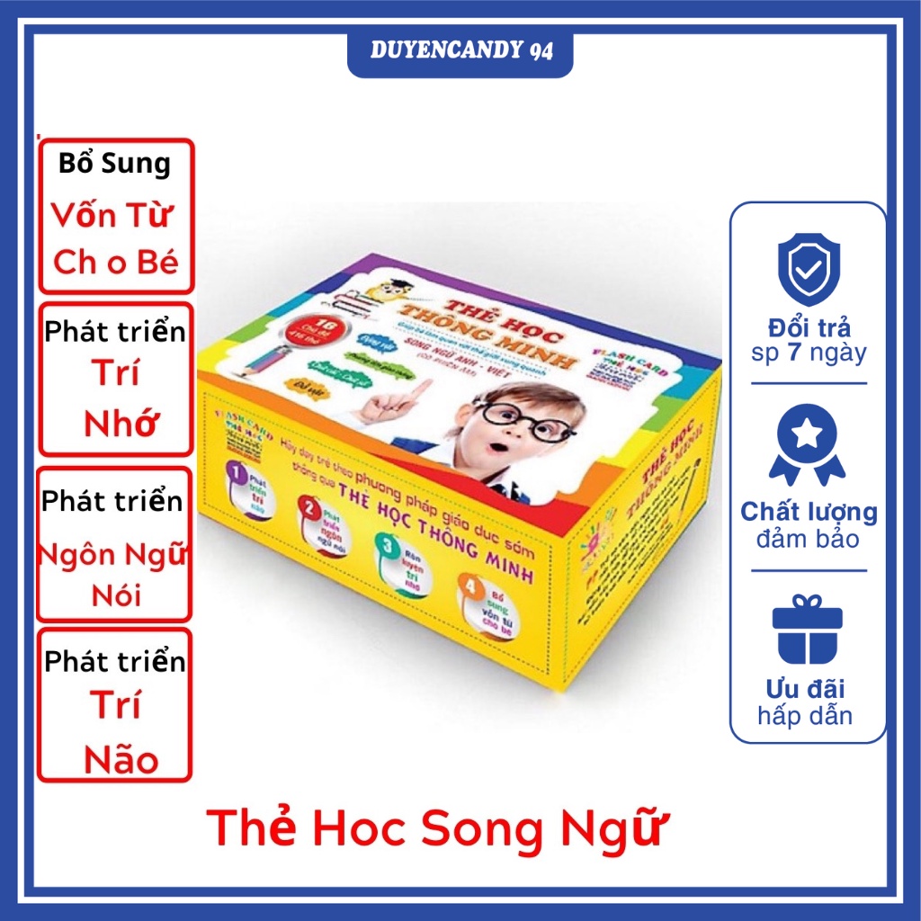 Bộ thẻ học thông minh 16 chủ đề song ngữ cho bé - đồ chơi thông minh giúp bé phát triển trí não