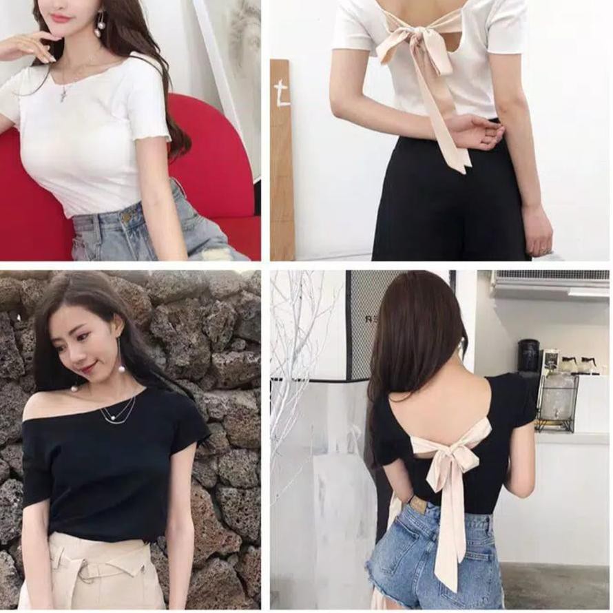 Áo Thun Cột Nơ Hở Lưng Phong Cách Hàn Quốc Size 1235 (xs-xl)