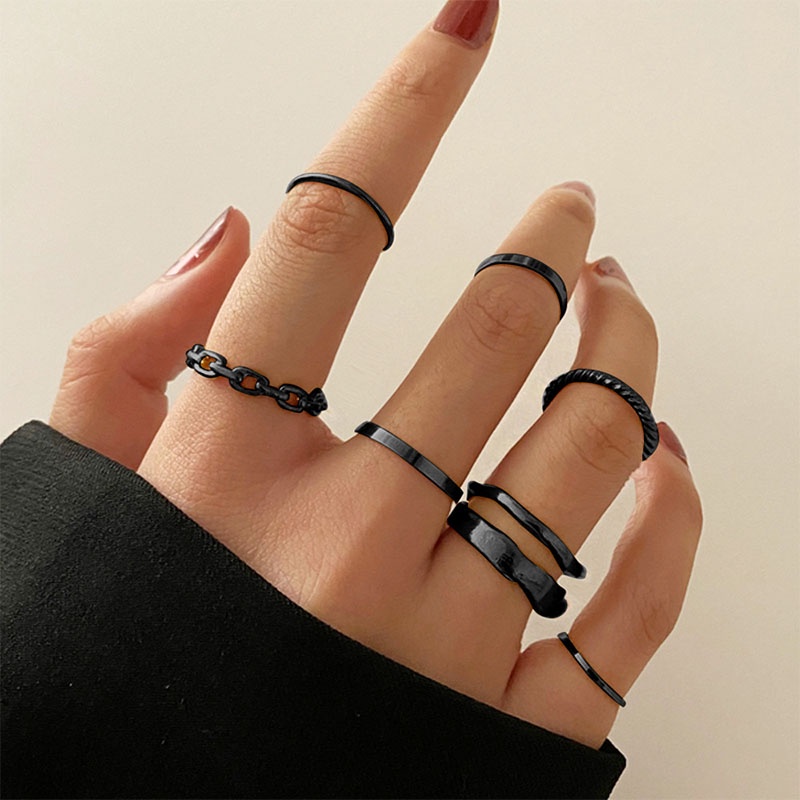 🌸Bộ 7 Nhẫn Màu Đen Thiết Kế Sáng Tạo Cá Tính
