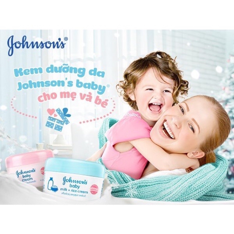 Kem Dưỡng Ẩm, Chống Nẻ Da Johnson's Baby Milk + Rice Cream 50g - Chiết xuất sữa gạo (Xanh-Hồng)