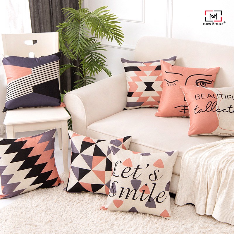 Gối tựa lưng hình học trừu tượng hồng cam mocha MW08 thương hiệu MW FURNITURE