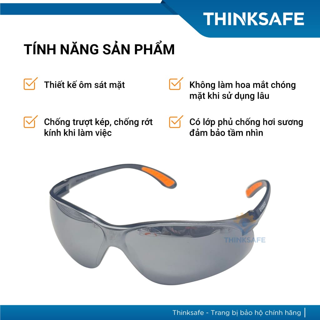 Kính bảo hộ EV204 đen bạc chống chói chống bụi chống tia UV chống mờ sương Kính chống bụi đi đường -  THINKSAFE