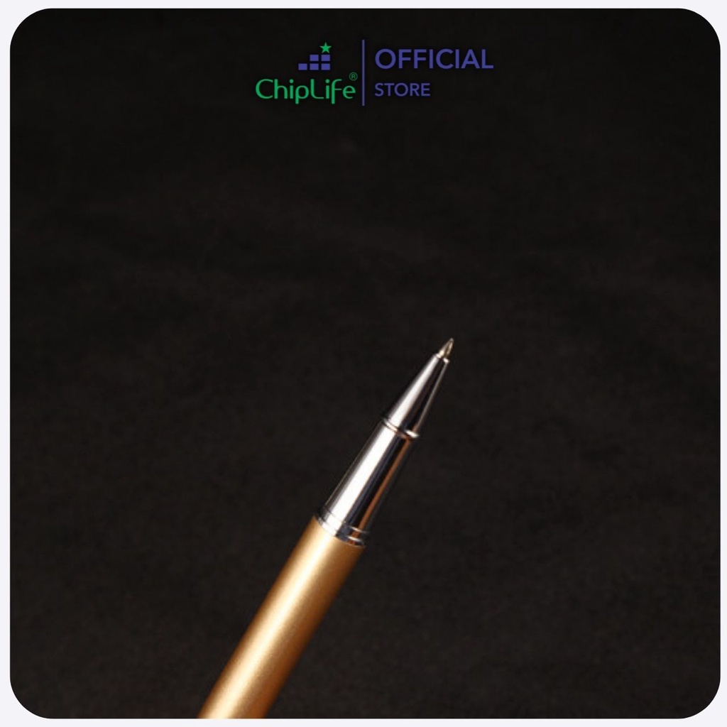 Bút ký khắc tên theo yêu cầu CHIPLIFE IMV029 - Vàng viền bạc ngòi 0.5mm mực xanh