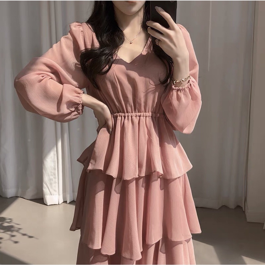 Đầm Voan Tầng Nhún Eo