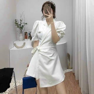 ĐẦM VEST ĐẮP CHÉO LỆCH TÀ TRẮNG - ĐEN