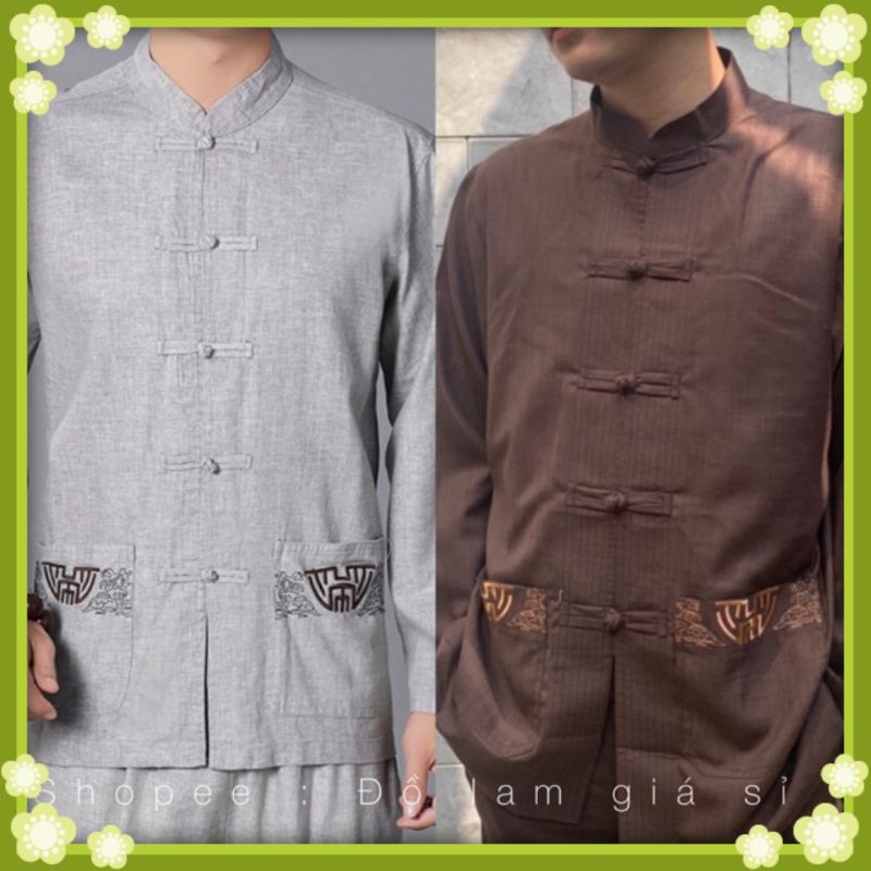 ĐỒ LAM ĐI CHÙA # Lãnh Tụ Nam Thêu Túi Áo # Đồ Bộ Nam Cao Cấp