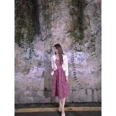 Váy Hai Dây Hoa Nhí Nhung Tăm Eo Cao Hàng Quảng Châu Loại 1 V03 👗 *