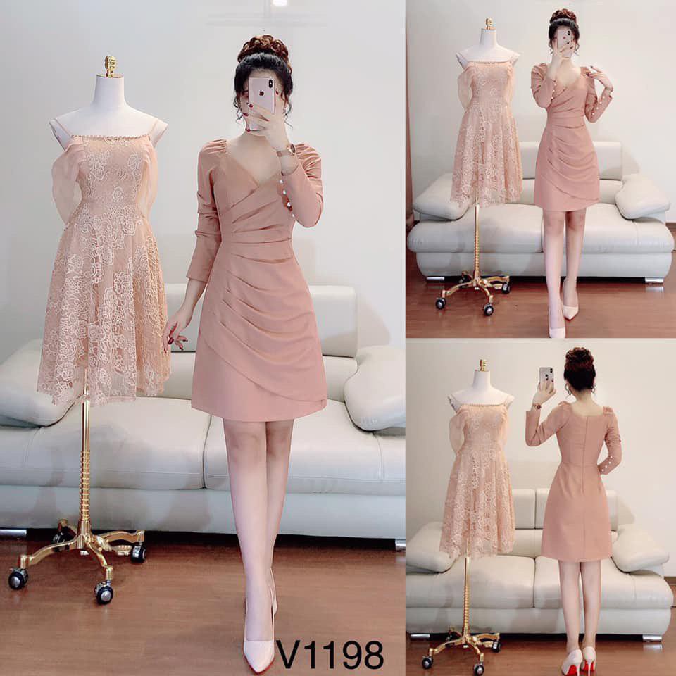 [ xả kho ] MiD Đầm xòe màu nude thiết kế V1198 Mie Design kèm ảnh thật