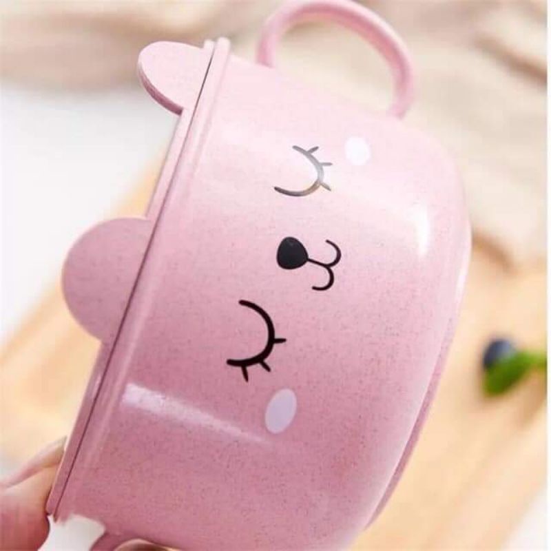Bát ăn dặm lúa mạch quai cầm có nắp đậy cho bé