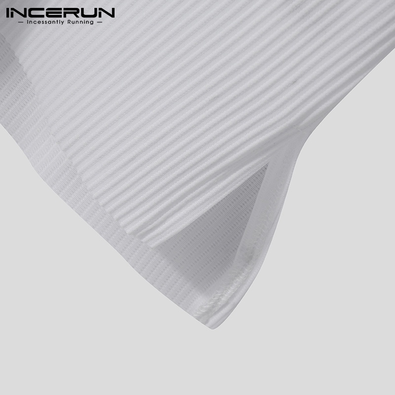 Áo sơ mi INCERUN tay ngắn cổ chữ V phối nút thiết kế đơn giản thời trang cho nam