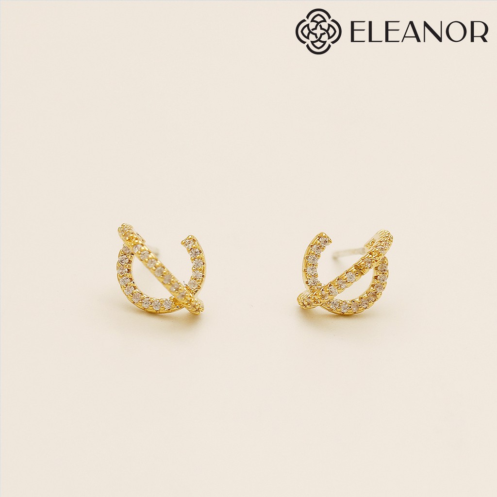 Bông tai nữ chuôi bạc 925 Eleanor Accessories hình tròn và hình hoa viền cong đính đá phụ kiện trang sức 5778