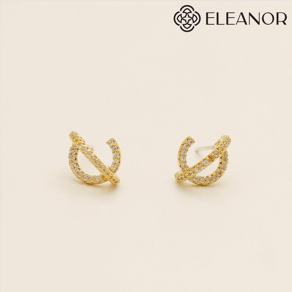 Bông tai nữ chuôi bạc 925 Eleanor Accessories viền cong đính đá phụ kiện trang sức khuyên tai 5778