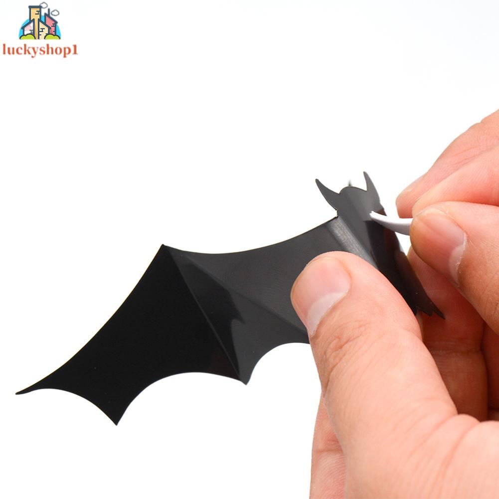 12/24 Bộ Halloween Dán Tường Trang Trí 3D Stereo Halloween PET Dơi Nhện Dán Tường Nhà Để Xe Sắp Xếp Cửa Sổ Kỳ Nghỉ Trang Trí Dán Tường Nhựa