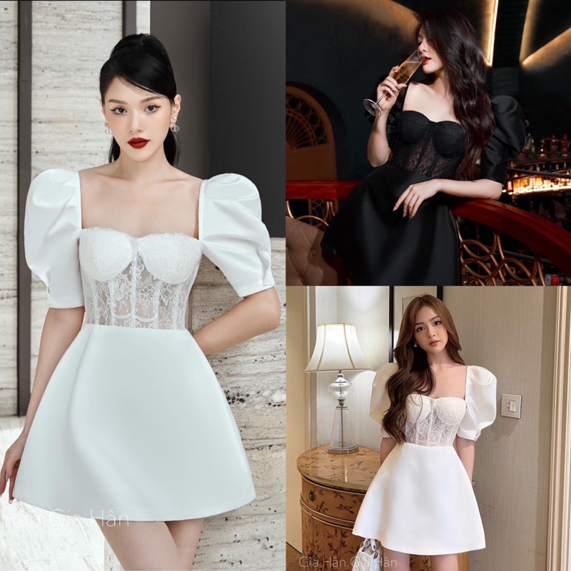 Váy tacta phối ren tay bồng 2 màu siêu xinh