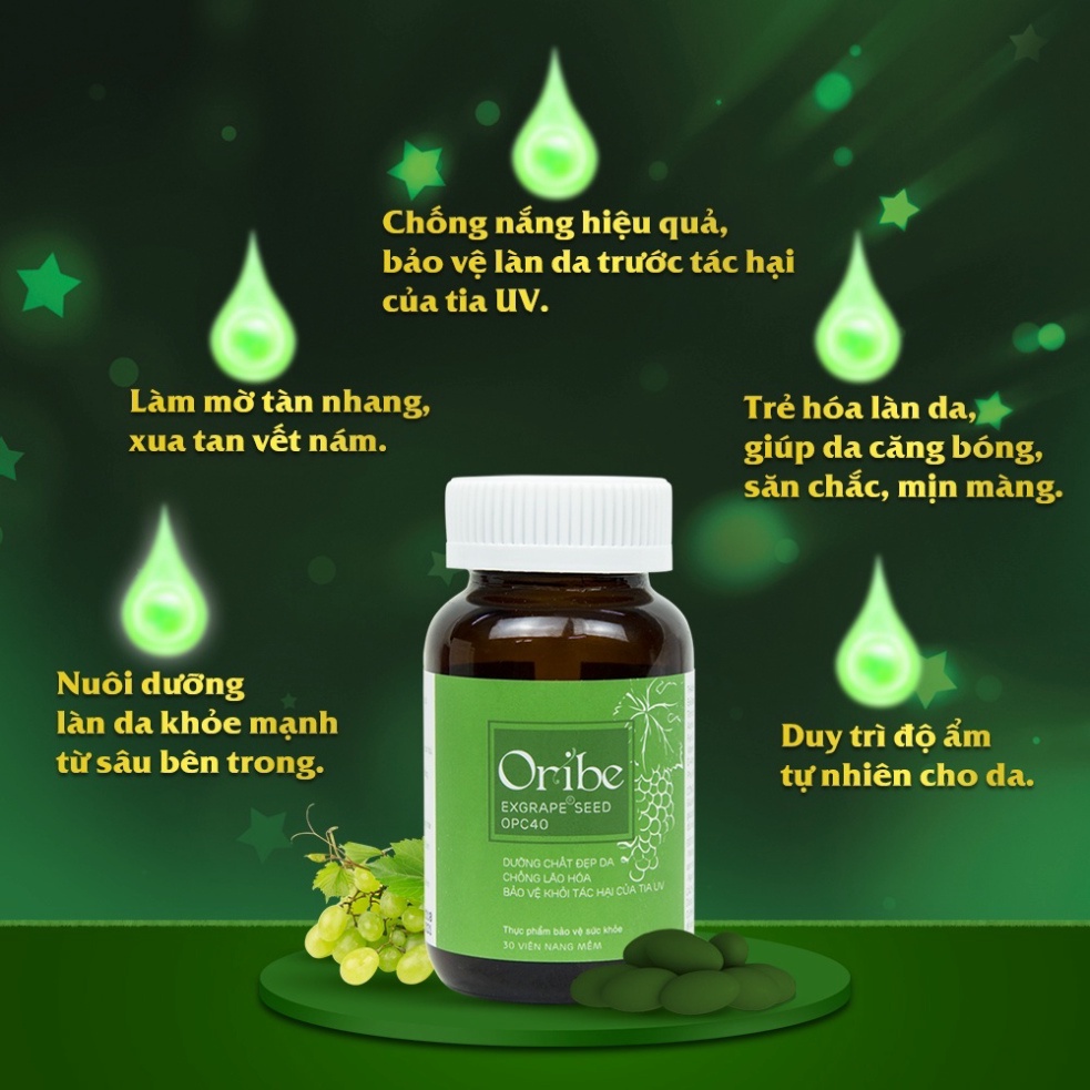 [Chính Hãng] Viên Uống Trắng Da, Chống Nám, Ngăn Ngừa Lão Hóa Oribe - Chiết xuất Hạt Nho Pháp, Collagen nhập khẩu Italia
