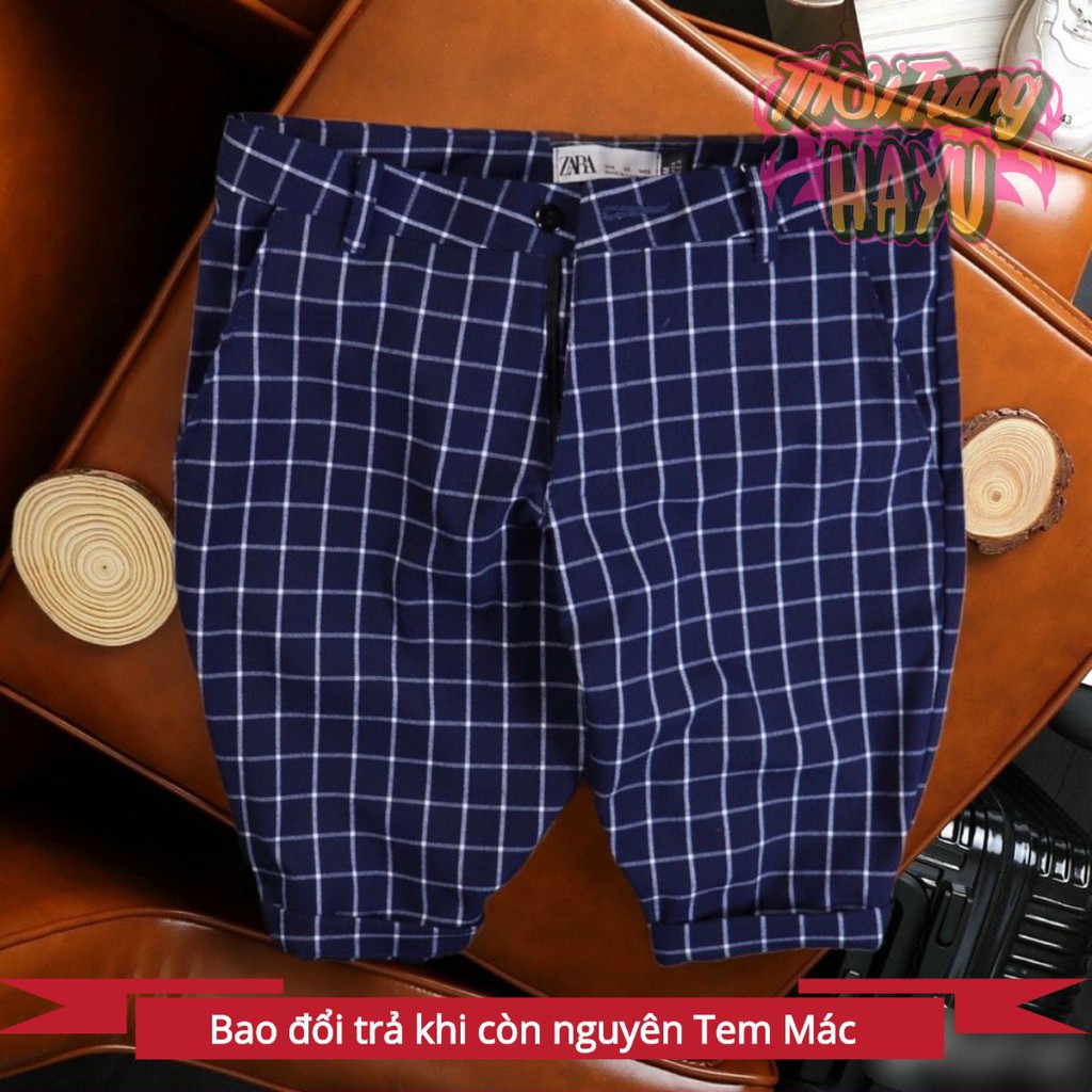 Quần tây short nam hàn quốc sọc caro vải kate co giãn thời trang cực đẹp Hayu - QTT019