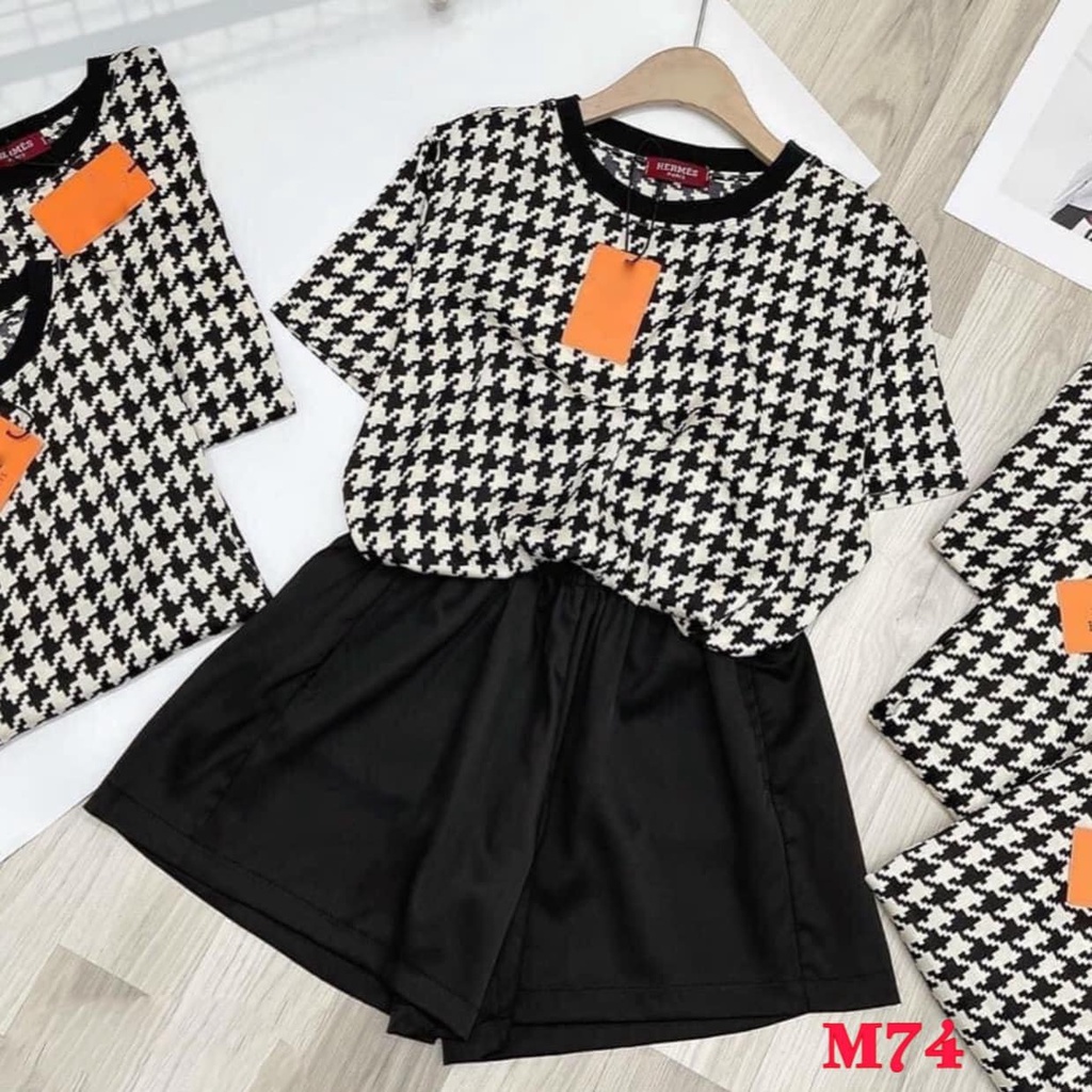 Bộ mặc nhà nữ mùa hè vải lụa tơ Hoàng Kim mã M74