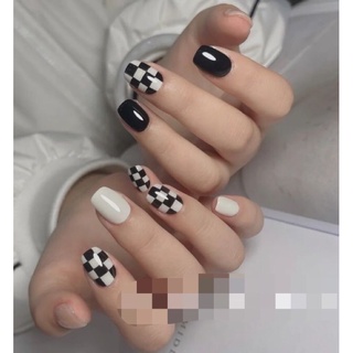 🎀Nail box, móng up thiết kế trắng đen caro 54🎀