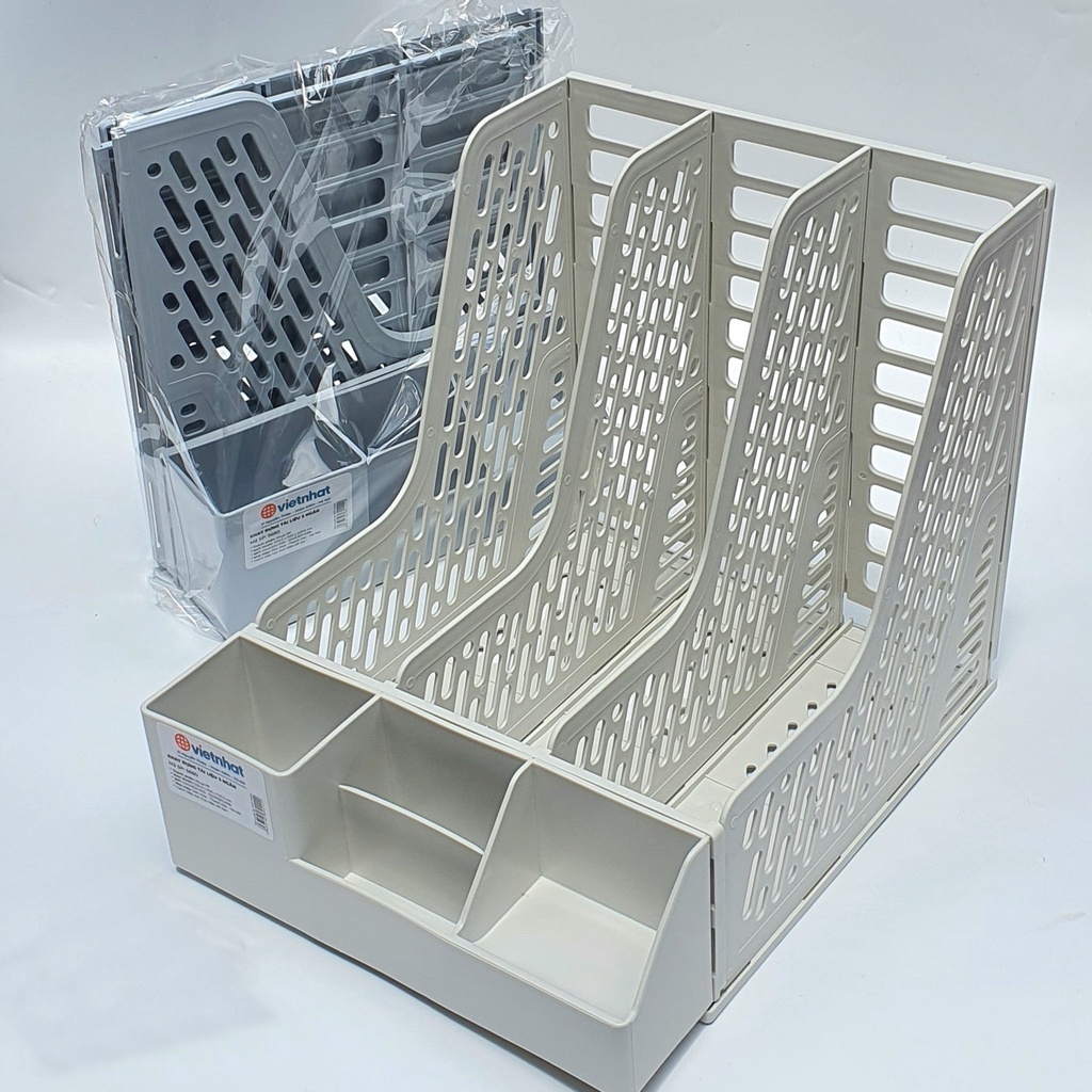 Khay đựng đồ văn phòng phẩm 3 ngăn, File đựng tài liệu, Giá để tài liệu giấy tờ có kèm khay đựng bút.