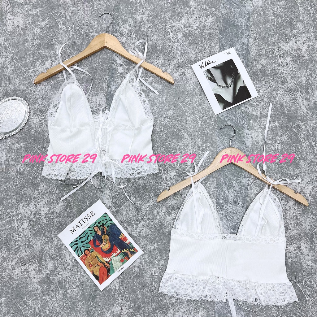 Áo Croptop 2 Dây Phối Viền Ren Dây Thắt Nơ Nửa Thơ Ngây Nửa Quyến Rũ A5291 | BigBuy360 - bigbuy360.vn