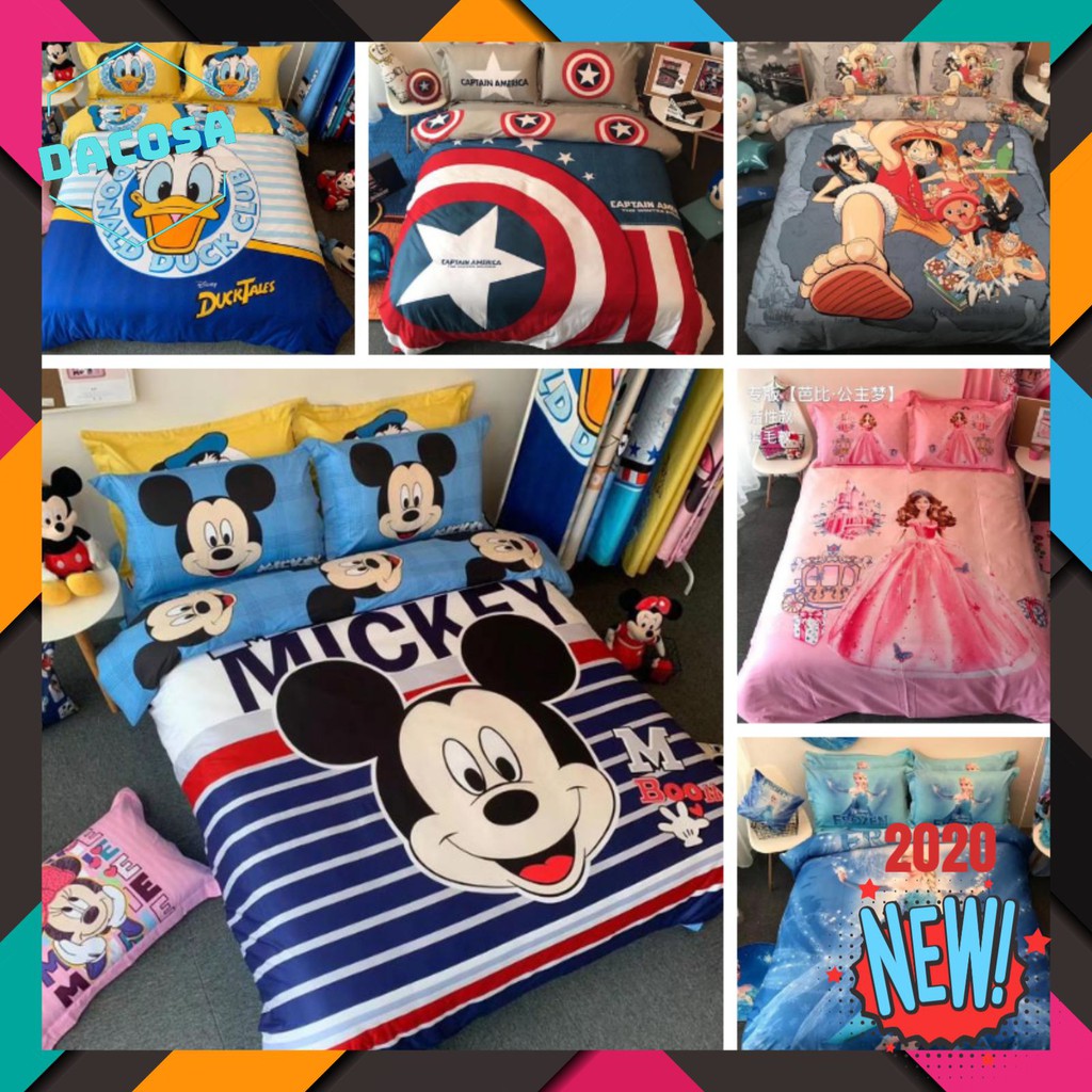 Bộ Chăn Ga Và Vỏ Gối FREESHIP Cotton 5D Nhân Vật Hoạt Hình Disney