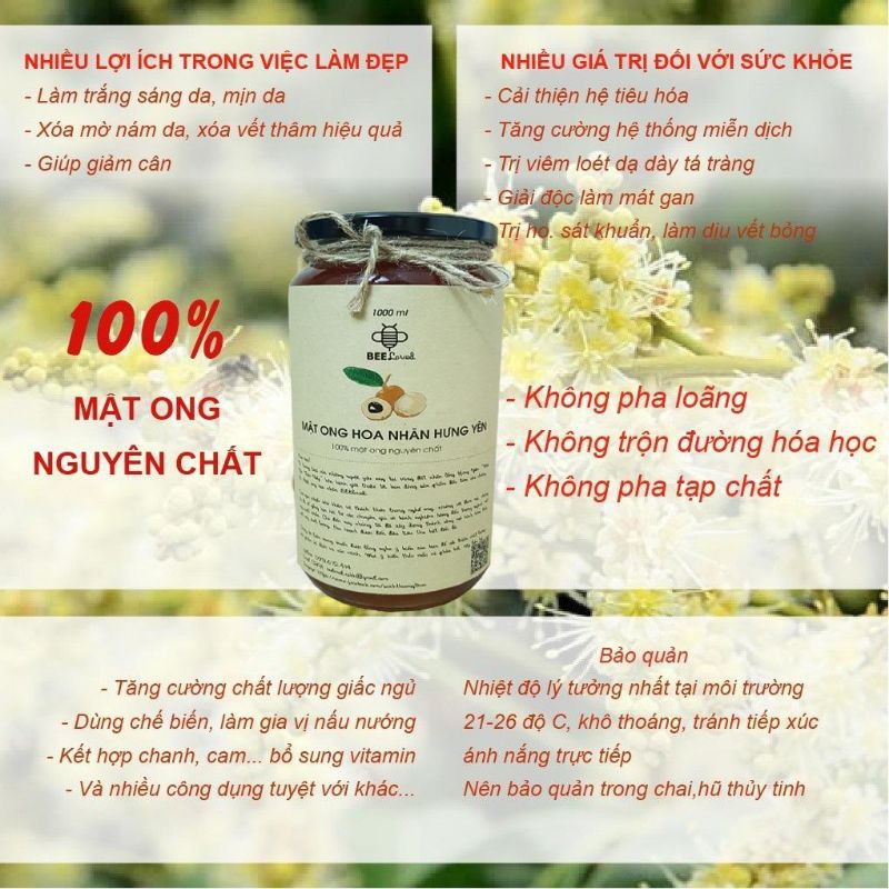 [FREE SHIP] Mật Ong Nguyên Chất Hoa Nhãn BeeLoved.Cam kết Hoàn Trả Nếu Không Hài Lòng. 500ml - 1000ml