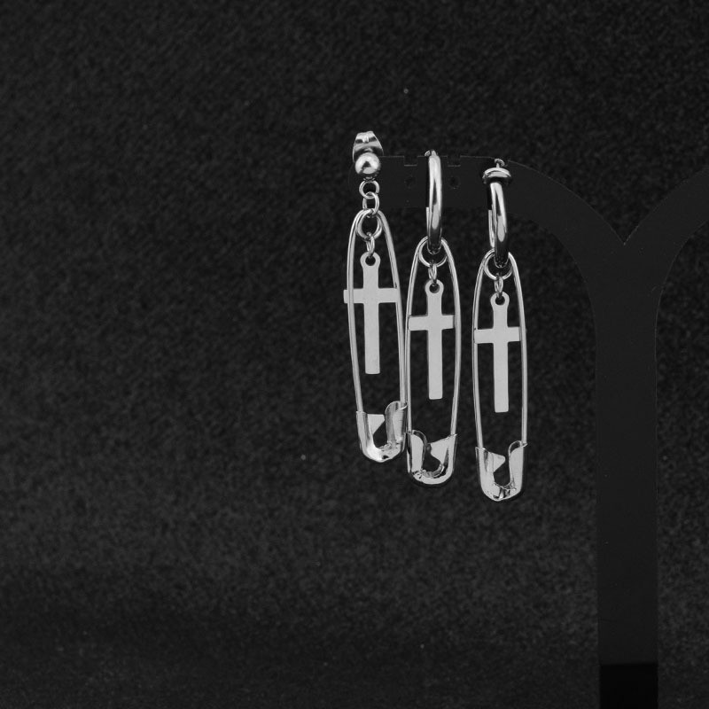 Khuyên tai nam nữ cá tính hình chữ thập phối măng tây độc  lạ và chất