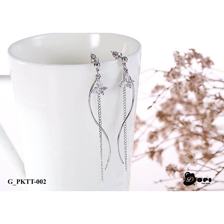 Bông tai hoa tai tráng bạc form dài nữ tính