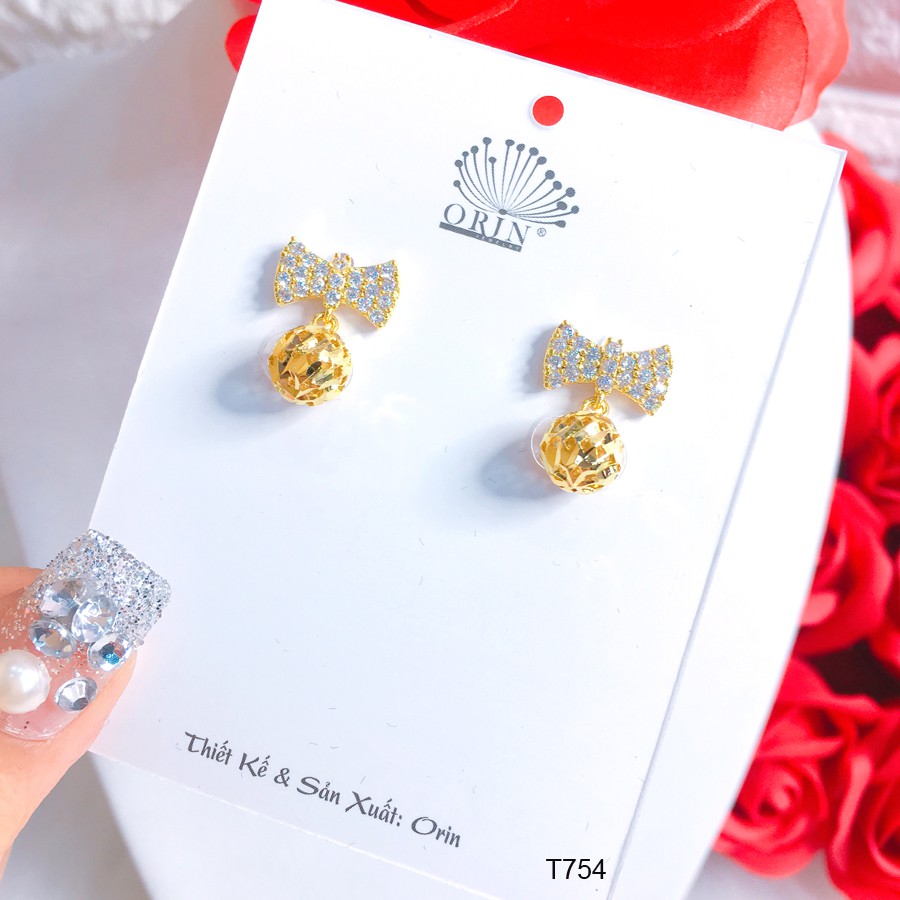 Bông tai, khuyên tai nơ tòn ten đính đá cao cấp Orin T754