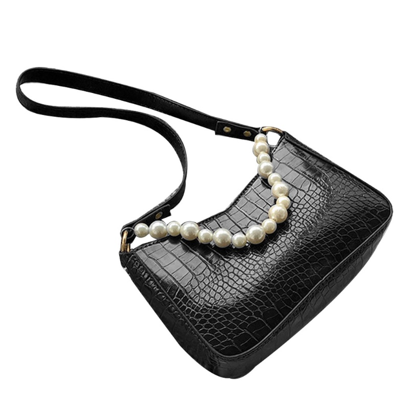 Túi Xách Da Pu Kẹp Nách Đính Ngọc Trai Phong Cách Cổ Điển Dành Cho Nữ