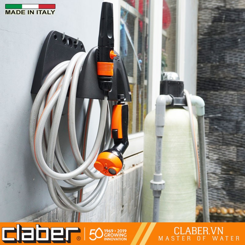 Máng Treo Ống Nước   Eco 0 Claber 8866,nhựa PP, treo được 30m ống phi 12mm và 3 vòi xịt tưới cây