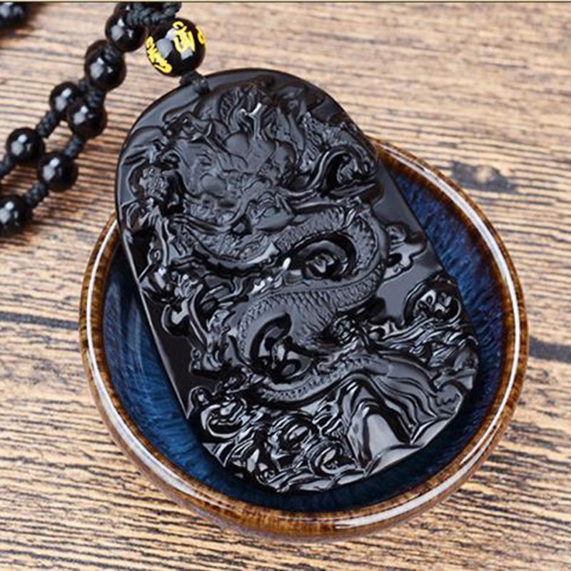 DE  Black Obsidian Dragon Necklace Pendant Jade Pendant Jewelry Fine Jewelry