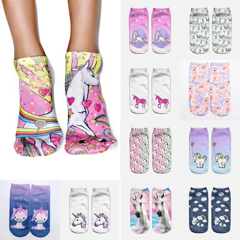 ღ𝓂ℰ3D Print Cute Unicorn Socks Low Cut Ankle Women Boat Sock Harajuku Emoji Fashion Hot Gifts