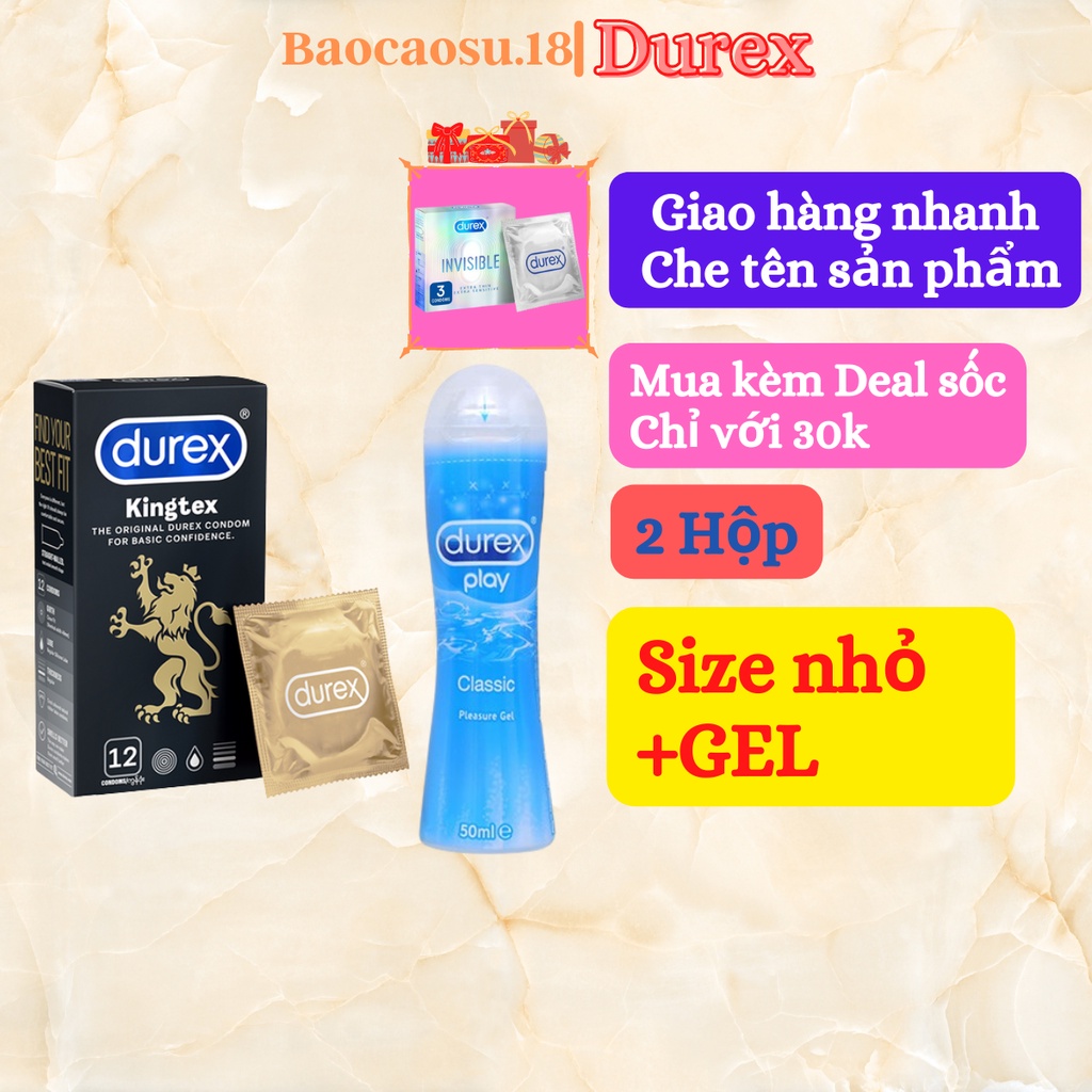 Bộ 2 bao cao su Durex Kingtex 12 bao &amp; Gel bôi trơn Durex Classic 50ml.