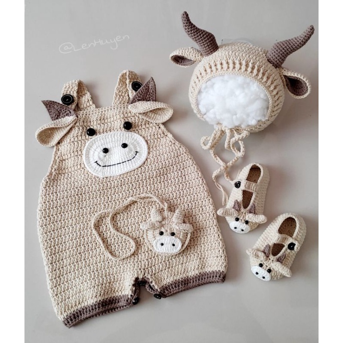 Set đồ len handmade hình con trâu dễ thương xinh xắn bé trai bé gái