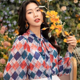 Áo sơ mi dài lụa nữ công sở họa tiết ma101 moon store