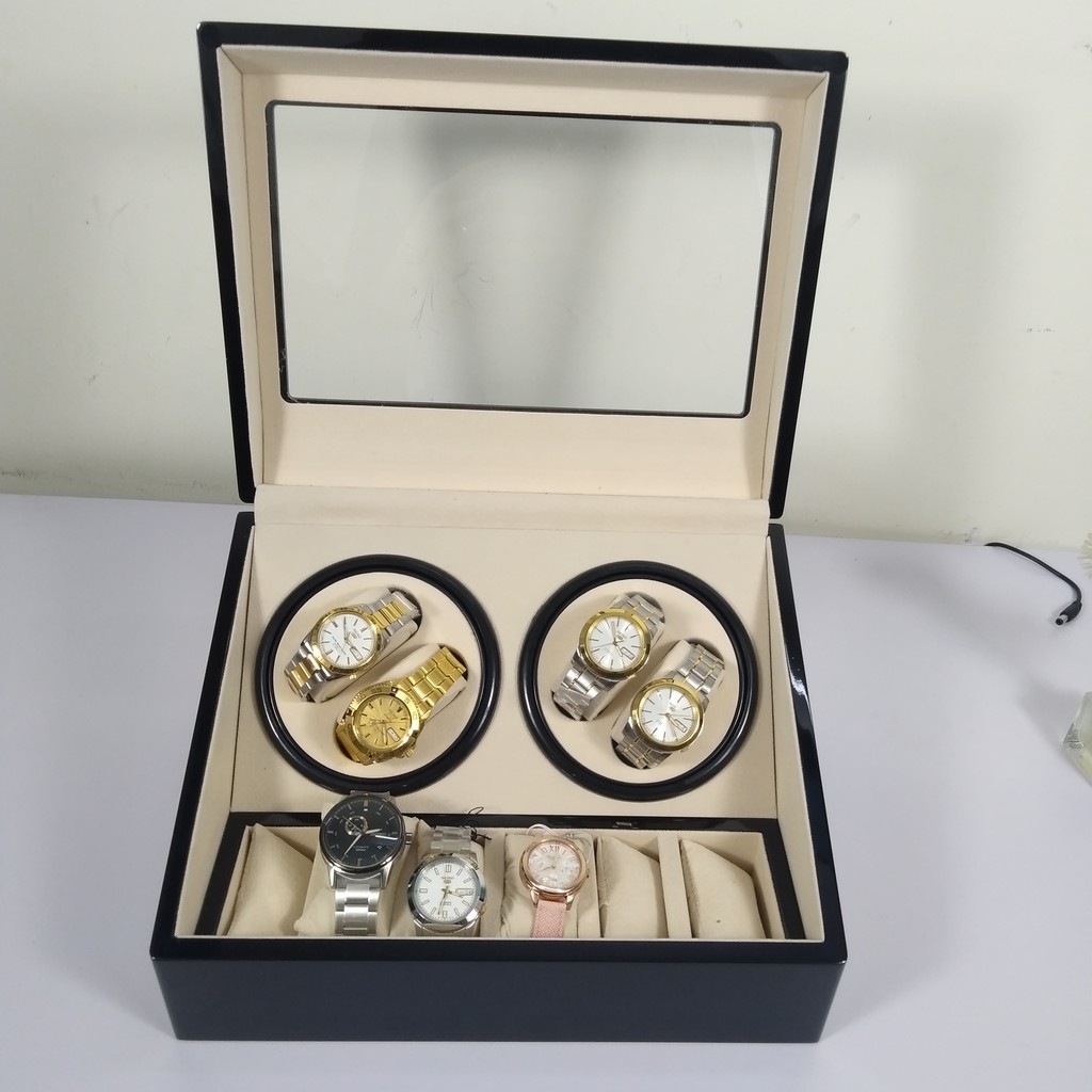 Hộp xoay đồng hồ, hộp 4 xoay 6 trưng bày cho đồng hồ cơ bằng gỗ sang trọng