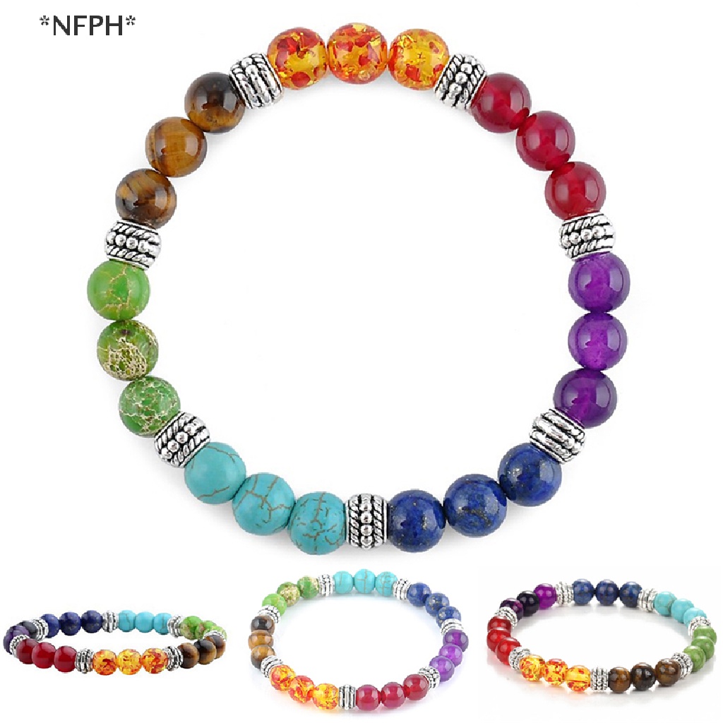 [NFPH] 1x Hot Vòng Tay Chuỗi Hạt Đá Núi Lửa Chakra 7 Viên Cầu Nguyện Cho Nữ